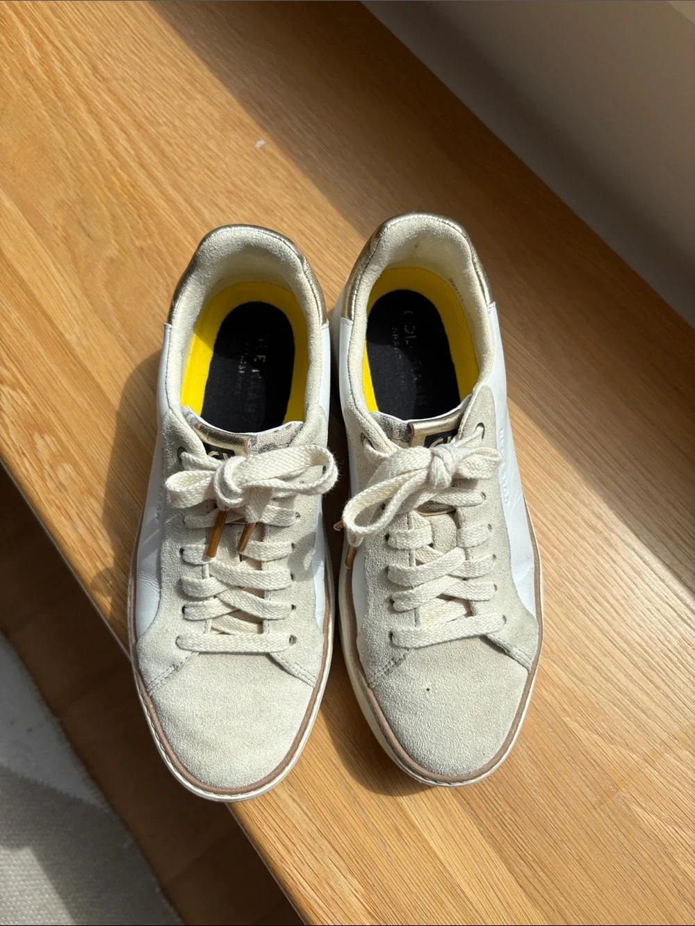 Cole Haan Cream and Gold Casual Suede Sneakers
